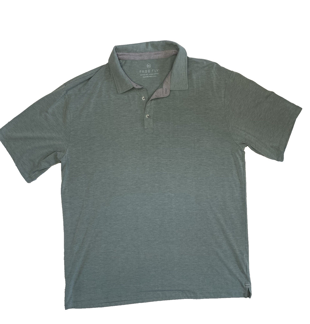 Free Fly Green Bamboo Polo Shirt Men Size 3XL Short Sleeve Stretch Golf Hiking